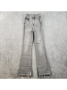 Women's Super High Waisted Stretch Express Flare Jeans Size 00 Raw Hem Denim